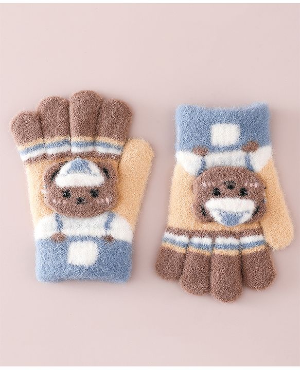 Babyhug Gloves With Bear Applique - Blue