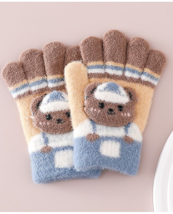 Babyhug Gloves With Bear Applique - Blue