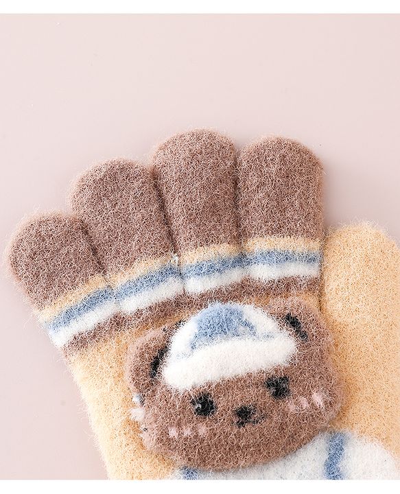 Babyhug Gloves With Bear Applique - Blue