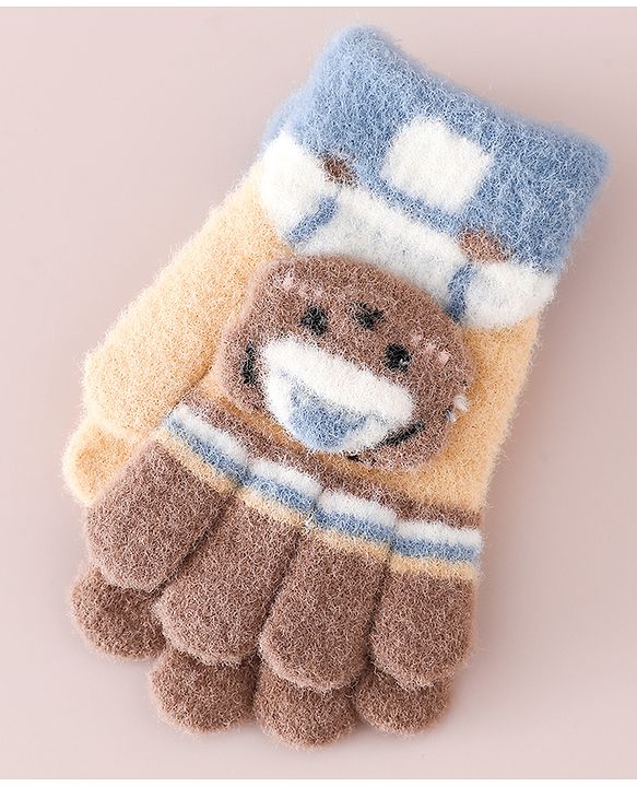 Babyhug Gloves With Bear Applique - Blue