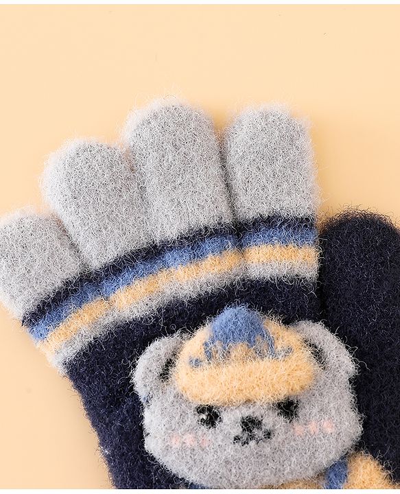 Babyhug Gloves With Bear Applique - Blue