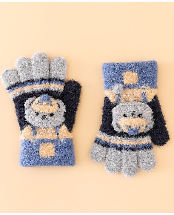 Babyhug Gloves With Bear Applique - Blue