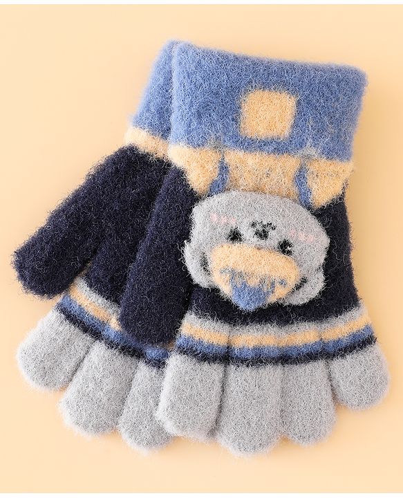 Babyhug Gloves With Bear Applique - Blue