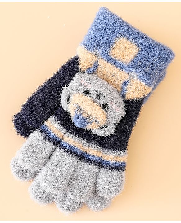 Babyhug Gloves With Bear Applique - Blue