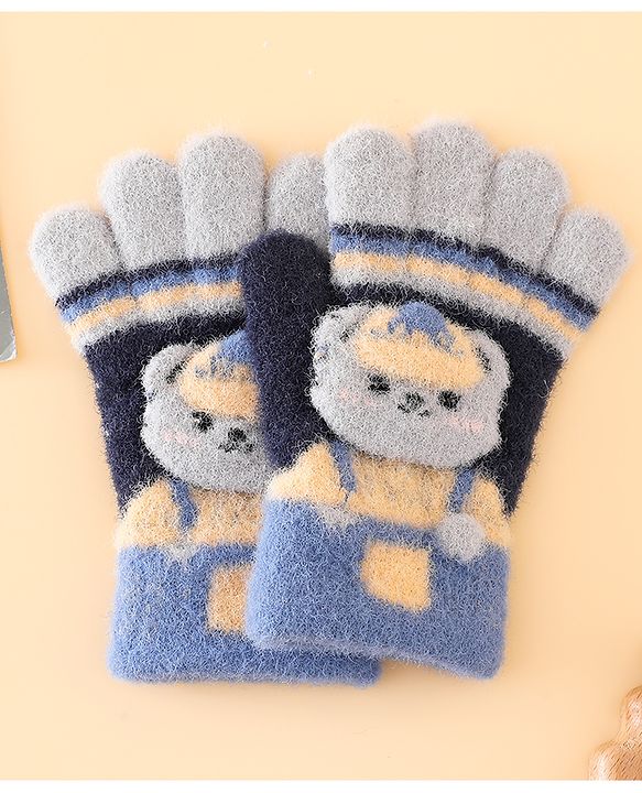 Babyhug Gloves With Bear Applique - Blue