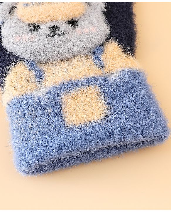Babyhug Gloves With Bear Applique - Blue