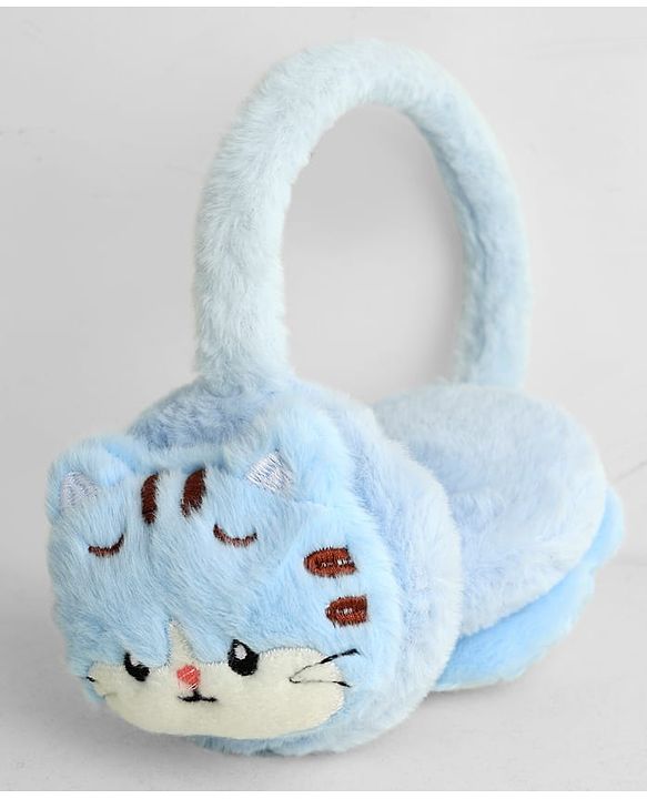 Babyhug Ear Muffs with Kitten Applique - Blue