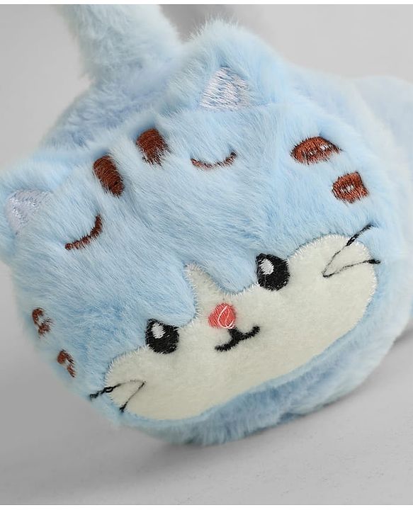 Babyhug Ear Muffs with Kitten Applique - Blue