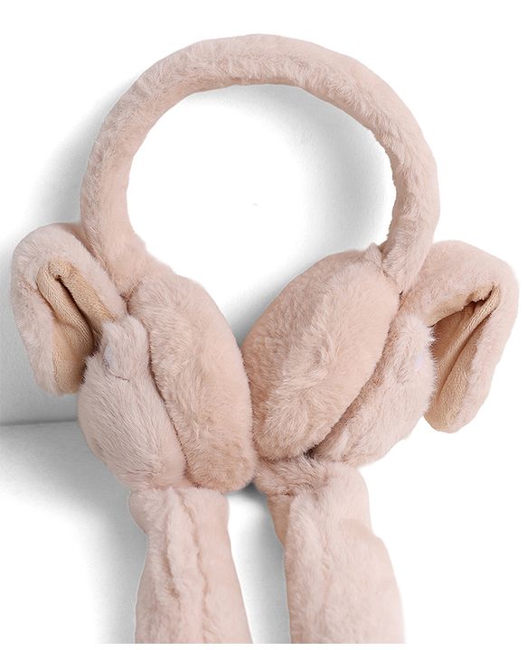 Babyhug Ear Muffs With Cat Applique in Beige