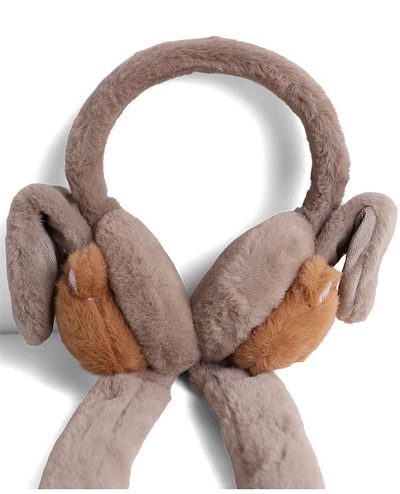 Babyhug Ear Muffs With Cat Applique in Beige
