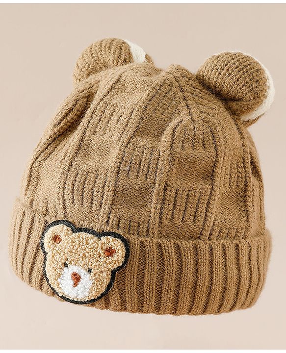 Babyhug Woollen Cap With Pom Pom Brown - Diameter 15 cm
