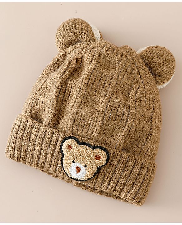 Babyhug Woollen Cap With Pom Pom Brown - Diameter 15 cm