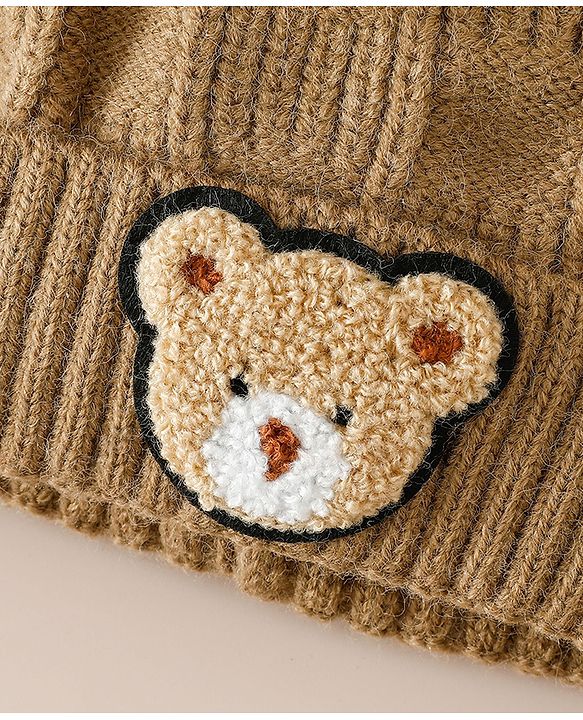 Babyhug Woollen Cap With Pom Pom Brown - Diameter 15 cm
