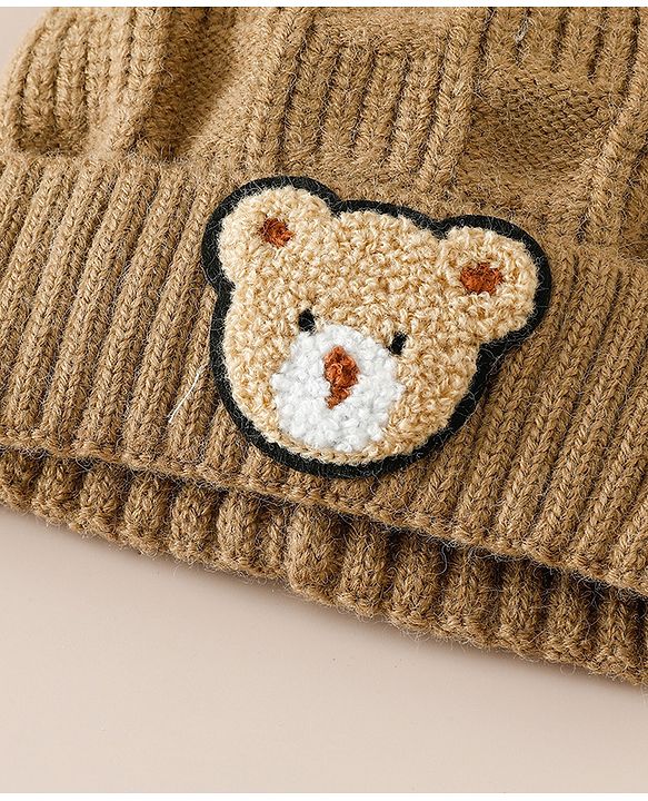Babyhug Woollen Cap With Pom Pom Brown - Diameter 15 cm