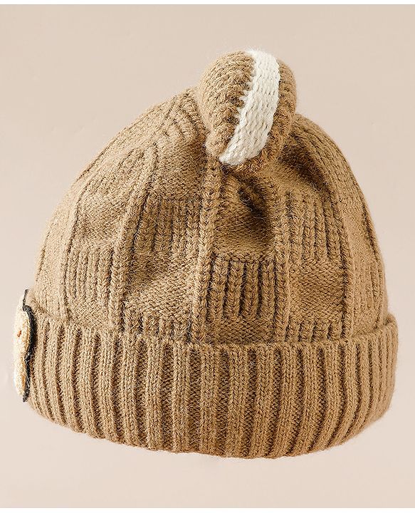 Babyhug Woollen Cap With Pom Pom Brown - Diameter 15 cm