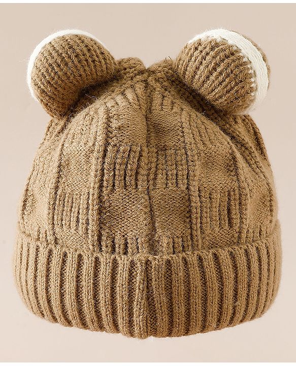 Babyhug Woollen Cap With Pom Pom Brown - Diameter 15 cm