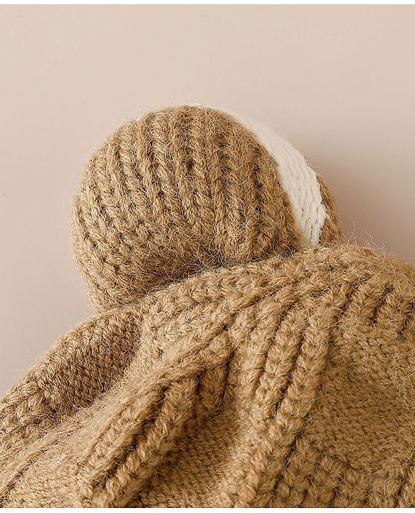 Babyhug Woollen Cap With Pom Pom Brown - Diameter 15 cm