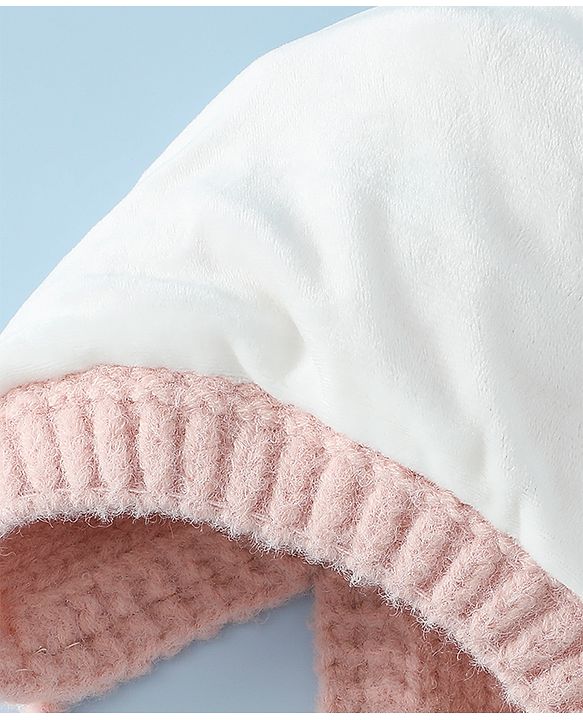 Babyhug Woollen Cap with Knot and Bear Face & Applique Pink - Diameter 17 cm