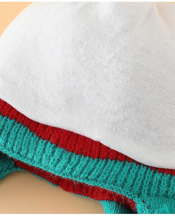 Babyhug Woollen Cap with Pom Pom & Reindeer Applique in Red - Diameter 17.5 cm