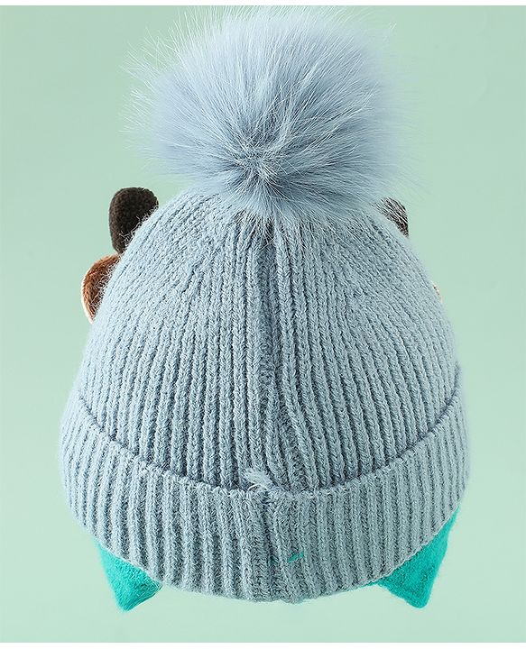 Babyhug Woollen Cap with Pom Pom & Reindeer Applique in Red - Diameter 17.5 cm