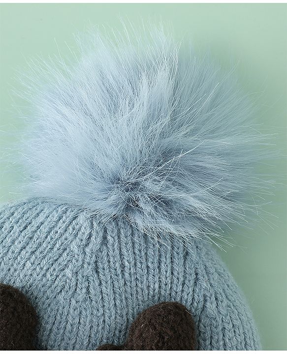 Babyhug Woollen Cap with Pom Pom & Reindeer Applique in Red - Diameter 17.5 cm
