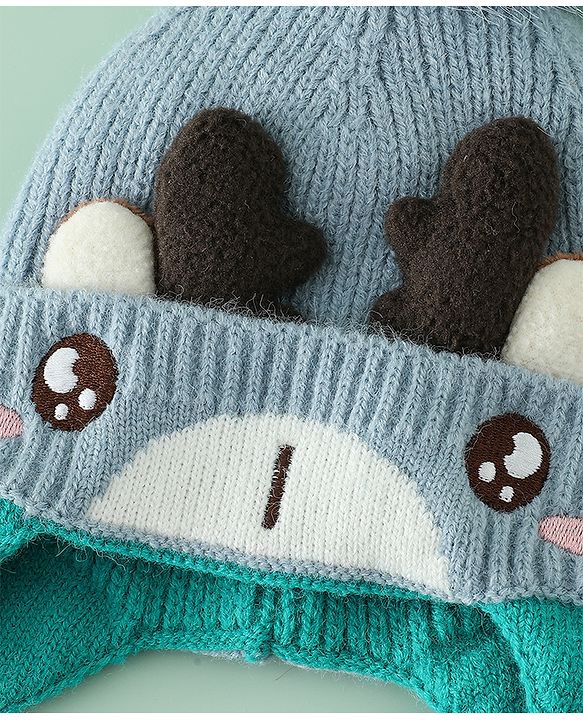 Babyhug Woollen Cap with Pom Pom & Reindeer Applique in Red - Diameter 17.5 cm