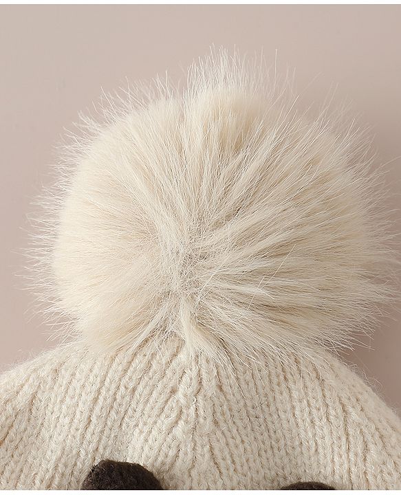 Babyhug Woollen Cap with Pom Pom & Reindeer Applique in Red - Diameter 17.5 cm