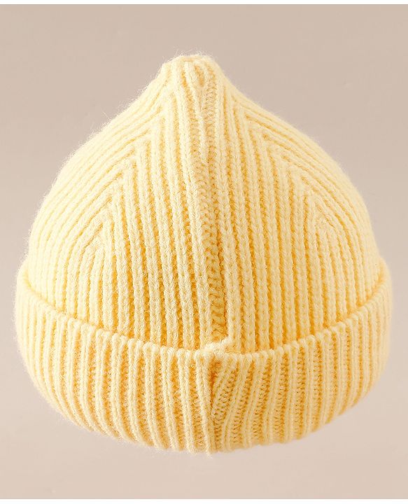 Babyhug Woollen Cap with Bear Applique Yellow - Diameter 16 cm
