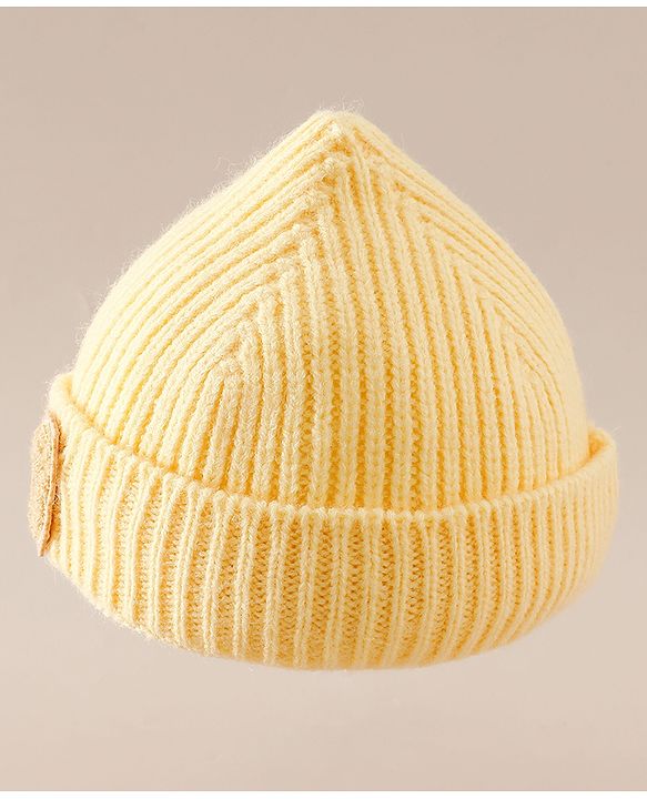 Babyhug Woollen Cap with Bear Applique Yellow - Diameter 16 cm