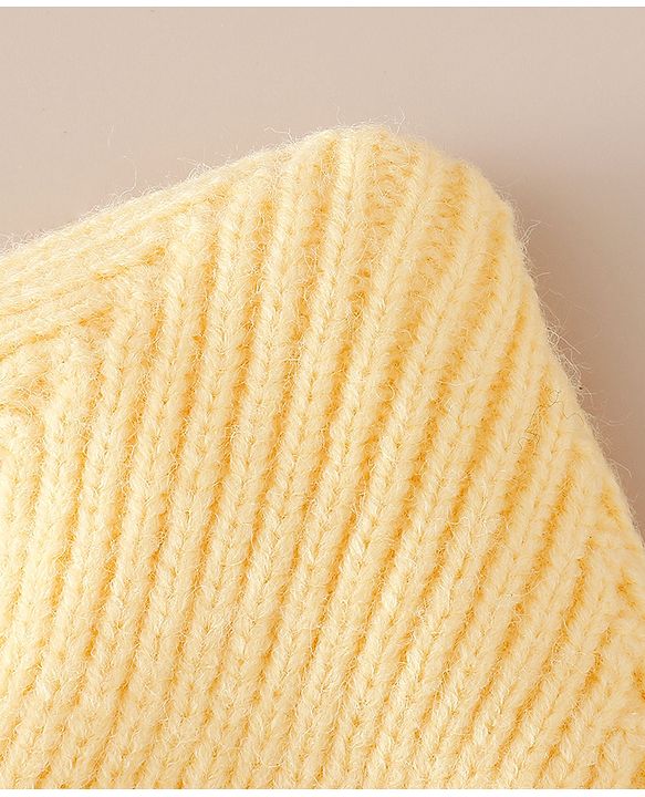 Babyhug Woollen Cap with Bear Applique Yellow - Diameter 16 cm