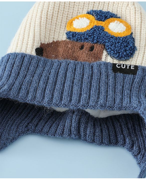 Babyhug Woollen Cap with Pom Pom & Knot Off White - Diameter 14.5 cm