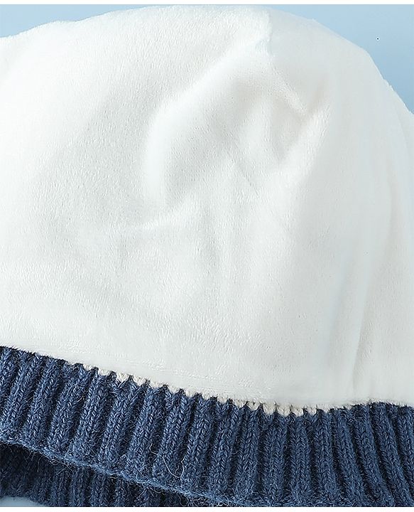Babyhug Woollen Cap with Pom Pom & Knot Off White - Diameter 14.5 cm