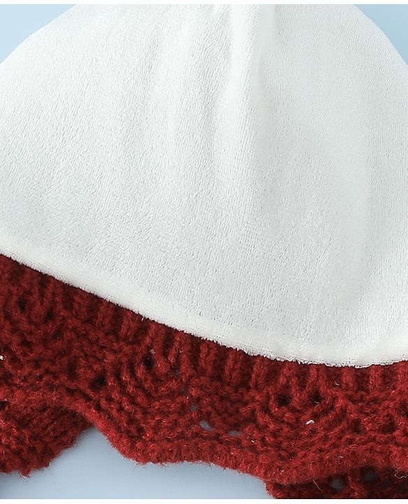 Babyhug Woollen Cap with Knot & Floral Applique Red - Diameter 22.5 cm