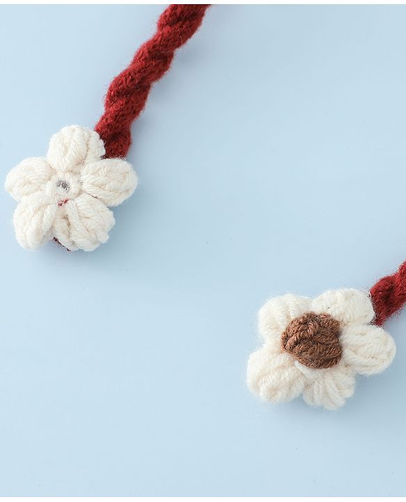 Babyhug Woollen Cap with Knot & Floral Applique Red - Diameter 22.5 cm