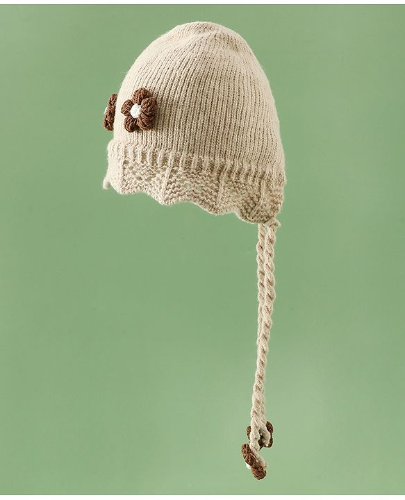 Babyhug Woollen Cap with Knot & Floral Applique Red - Diameter 22.5 cm