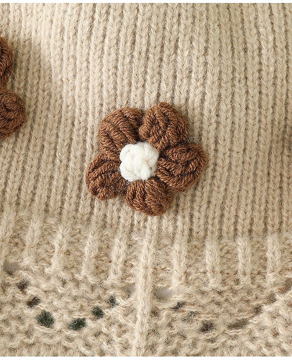 Babyhug Woollen Cap with Knot & Floral Applique Red - Diameter 22.5 cm