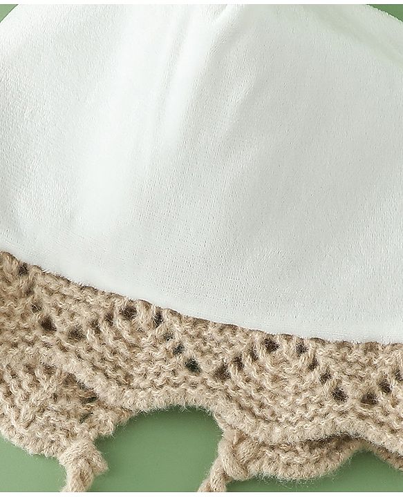 Babyhug Woollen Cap with Knot & Floral Applique Red - Diameter 22.5 cm