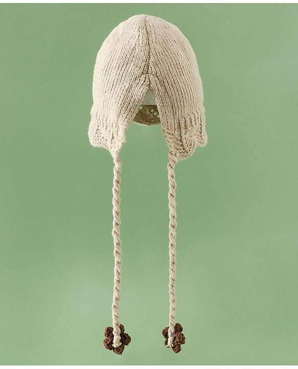 Babyhug Woollen Cap with Knot & Floral Applique Red - Diameter 22.5 cm