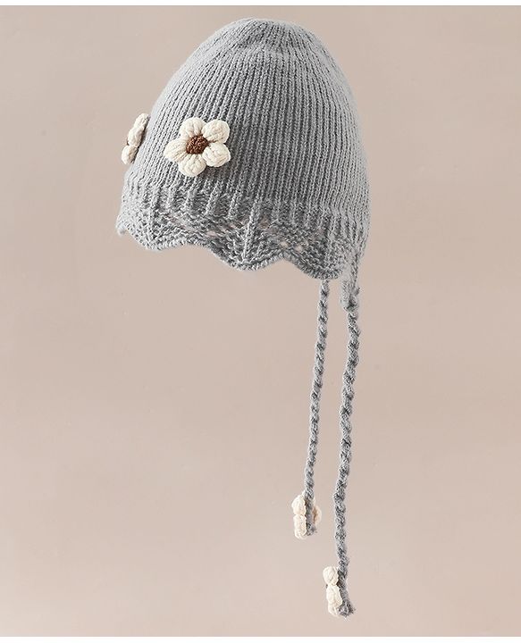 Babyhug Woollen Cap with Knot & Floral Applique Red - Diameter 22.5 cm