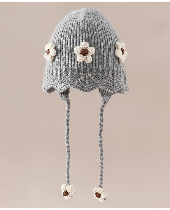 Babyhug Woollen Cap with Knot & Floral Applique Red - Diameter 22.5 cm