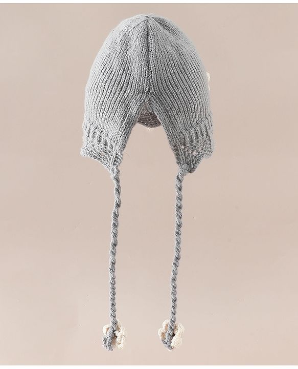 Babyhug Woollen Cap with Knot & Floral Applique Red - Diameter 22.5 cm