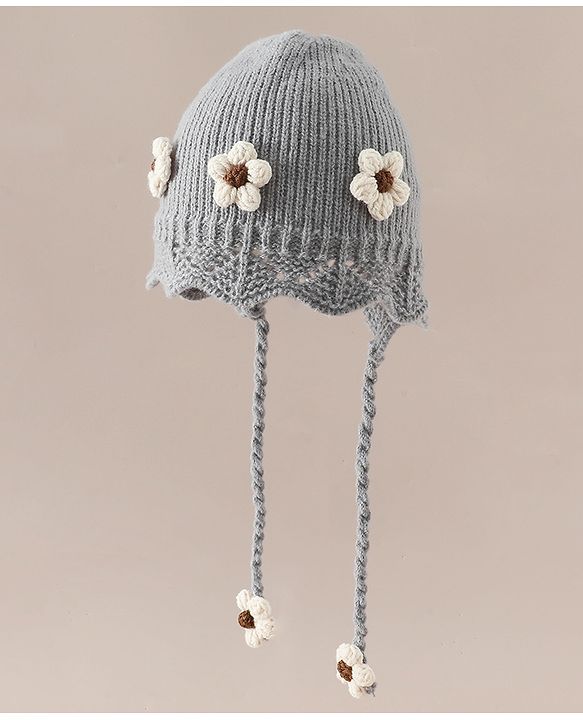 Babyhug Woollen Cap with Knot & Floral Applique Red - Diameter 22.5 cm