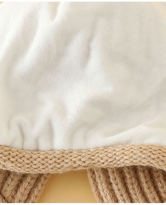 Babyhug Woollen Cap with Knot & Reindeer Applique Beige - Diameter 18 cm