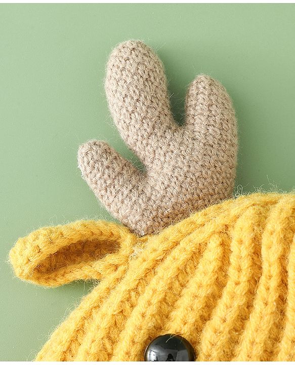 Babyhug Woollen Cap with Knot & Reindeer Applique Beige - Diameter 18 cm