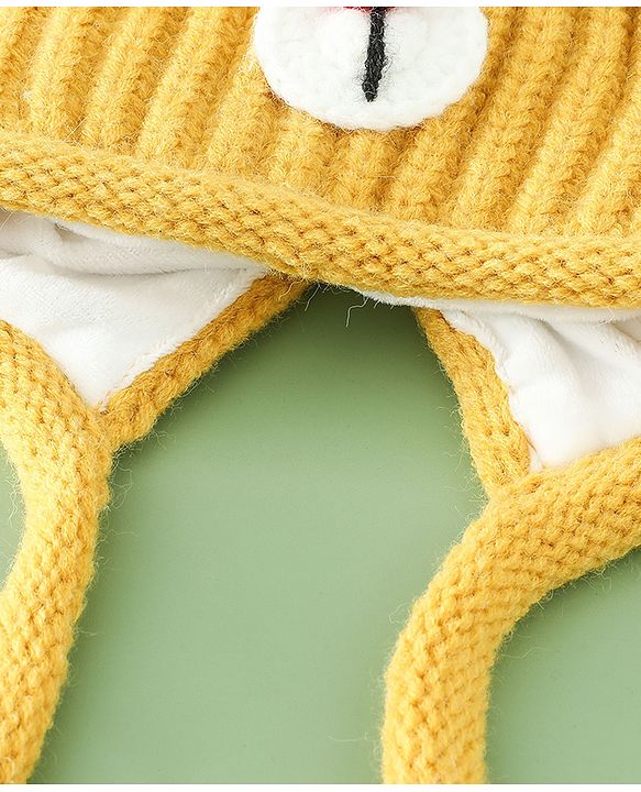 Babyhug Woollen Cap with Knot & Reindeer Applique Beige - Diameter 18 cm