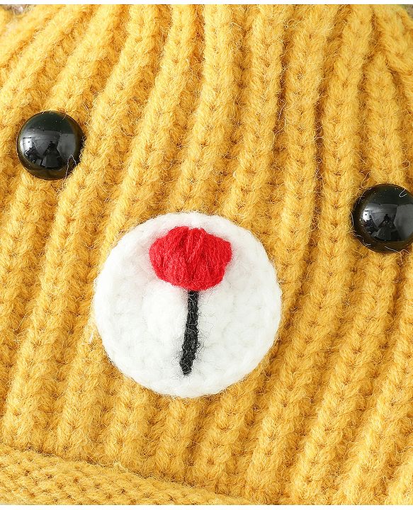 Babyhug Woollen Cap with Knot & Reindeer Applique Beige - Diameter 18 cm