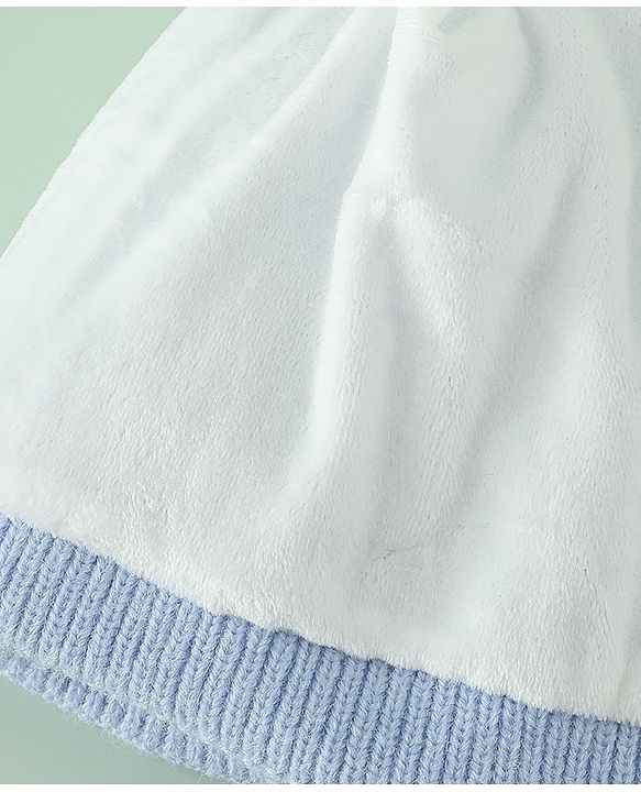 Babyhug Woollen Cap with Ear and Kitten Applique Light Blue - Diameter 19.5 cm
