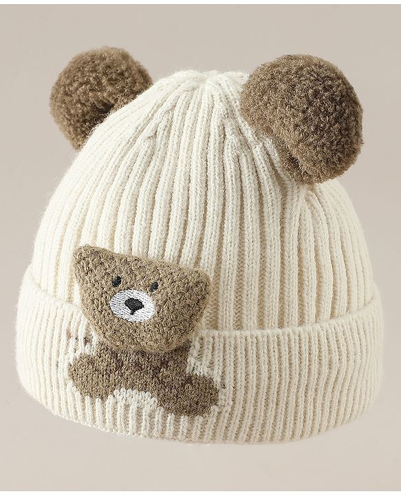 Babyhug Woollen Cap with Ear and Kitten Applique Light Blue - Diameter 19.5 cm