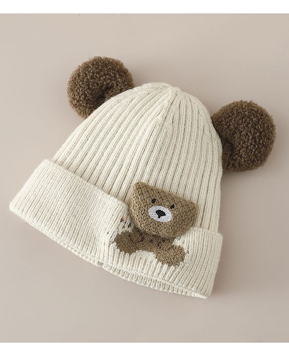 Babyhug Woollen Cap with Ear and Kitten Applique Light Blue - Diameter 19.5 cm
