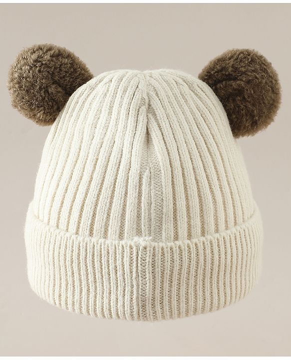 Babyhug Woollen Cap with Ear and Kitten Applique Light Blue - Diameter 19.5 cm